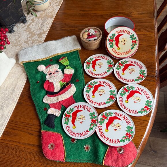 Vintage Santa, Coaster set, Stocking, Porcelain Santa Candle - Picture 16 of 17
